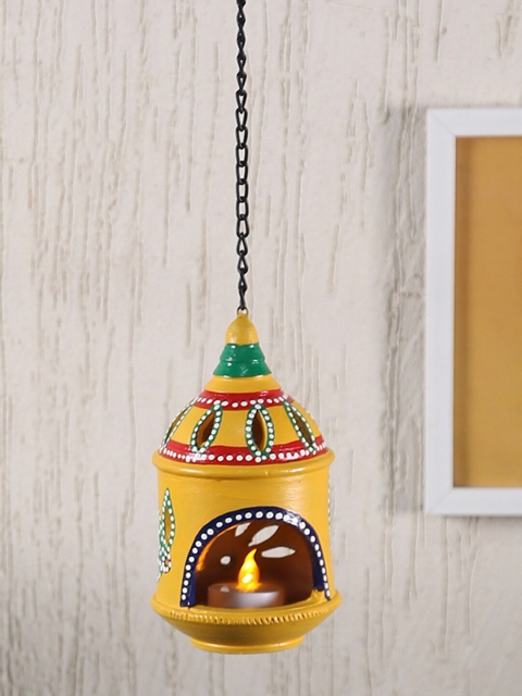 

Aapno Rajasthan Yellow & Red Teracotta Hanging Tealight Candle Holder