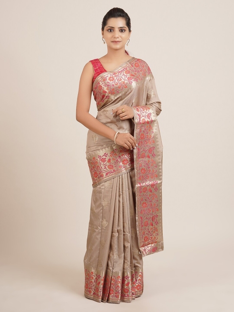 

Pothys Grey & Pink Ethnic Motifs Zari Jute Silk Saree