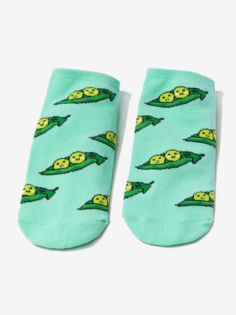 

FOREVER 21 Women Green & Yellow Peas Print Ankle-Length Socks