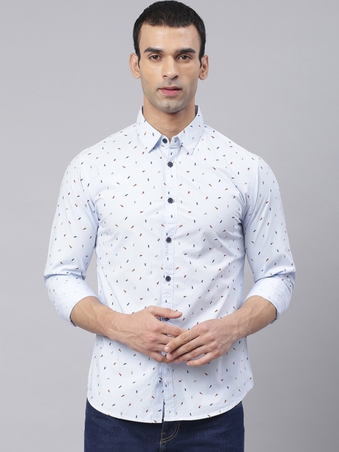 

Dennis Lingo Men Blue Comfort Slim Fit Printed Pure Cotton Casual Shirt
