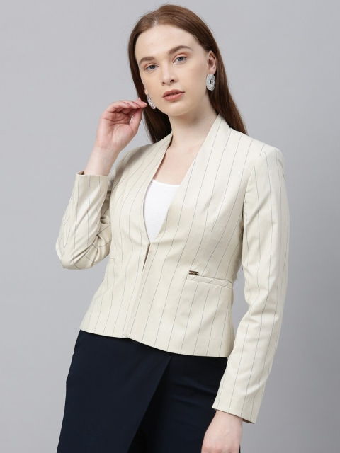 Park Avenue Woman Women Off White Striped Single-Breasted Formal Blazer