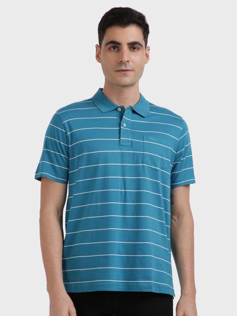 

ColorPlus Men Blue Striped Polo Collar T-shirt