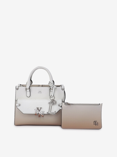 

LYN Beige & White Colourblocked Handheld Bag & Pouch