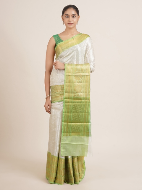 

Pothys Silver-Toned & Green Woven Design Tissue Saree
