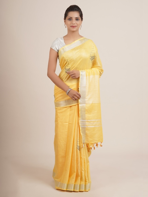 

Pothys Yellow Floral Zari Pure Linen Saree