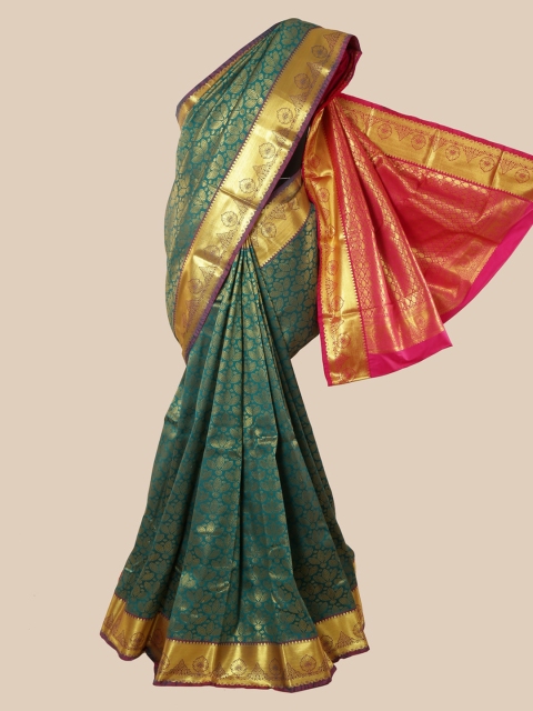 

Pothys Teal Woven Design Zari Pure Silk Kanjeevaram Saree