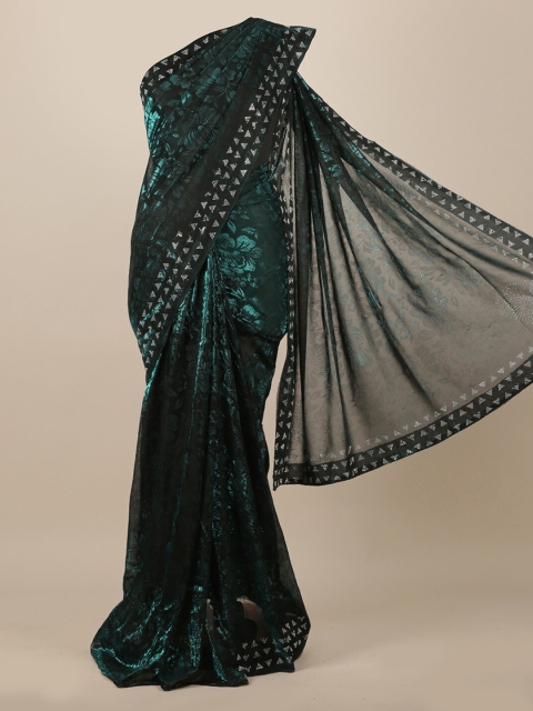 

Pothys Green Floral Jute Silk Saree With Embellished Border