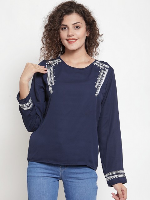 

Global Republic Navy Blue Embroidered Detail Regular Top