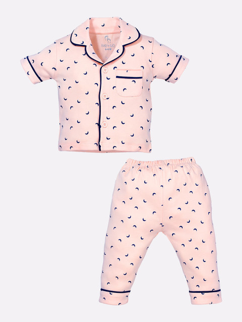 

BABY GO Girls Pink & Blue Printed Night Suit