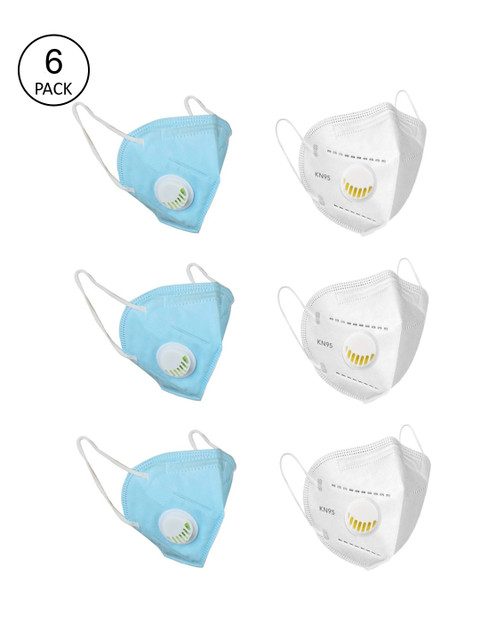 

OOMPH Unisex Pack Of 6 Solid 5-Ply Reusable Anti-Pollution KN95 Masks, White