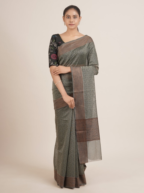 

Pothys Grey & Brown Ethnic Motifs Chanderi Saree