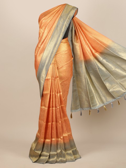 

Pothys Peach-Coloured & Gold-Toned Woven Design Zari Jute Silk Saree