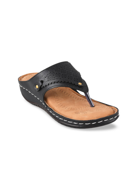 

CALZADO Women Black Wedge Sandals with Laser Cuts