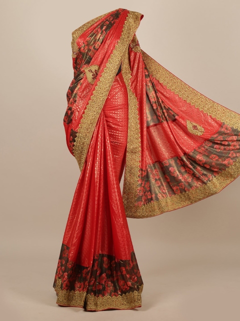 

Pothys Red & Grey Floral Embroidered Jute Silk Saree