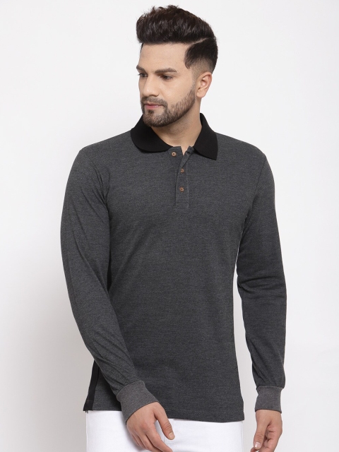 

Kalt Men Charcoal Grey Solid Polo Collar T-shirt