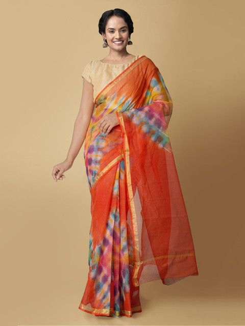 

Unnati Silks Multicoloured Tie and Dye Pure Cotton Kota Saree, Multi