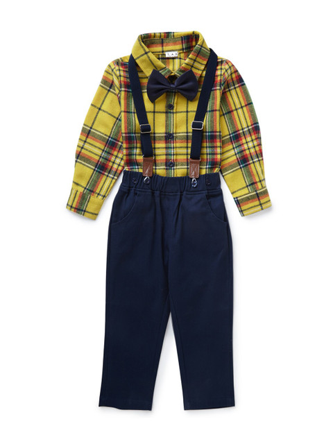

Like A Boss Boys Yellow & Navy Blue Checked Shirt with Trousers
