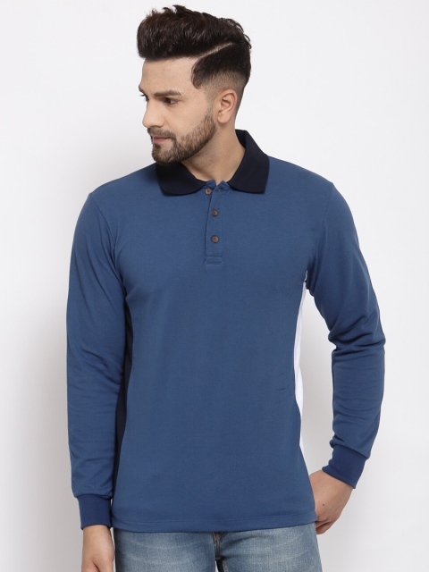 

Kalt Men Blue Solid Polo Collar T-shirt