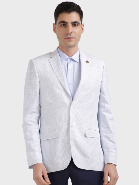 

ColorPlus Men White & Blue Checked Single-Breasted Formal Blazer