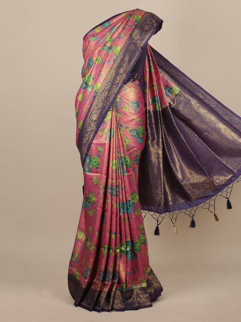 

Pothys Pink Floral Printed Jute Silk Saree