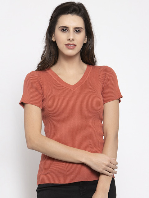 

Global Republic Brown Solid Fitted Top