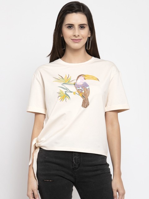 

Global Republic Cream-Coloured Printed Regular Top