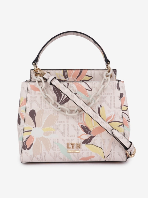 LYN Beige Floral Printed Satchel