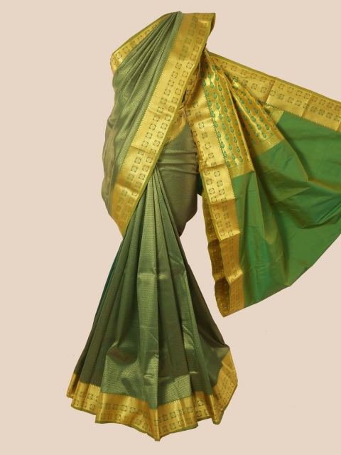 

Pothys Green & Gold Woven Design Zari Pure Silk Kanjeevaram Saree