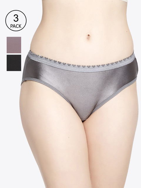 

GRACIT Women Pack of 3 Assorted Seamless Hipster Briefs PW28-14-17-33-S, Black