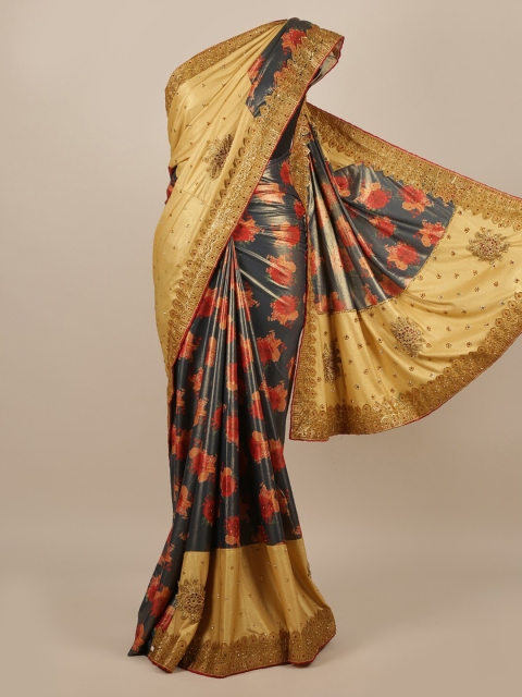 

Pothys Charcoal Grey & Gold-Toned Ethnic Motifs Sequinned Jute Silk Heavy Work Saree