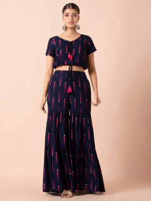 

INDYA Women Blue & Pink Printed Top with Trousers