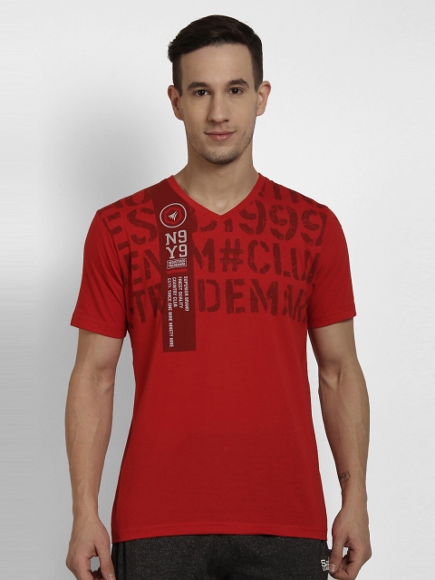 

NEVA Men Red Printed V-Neck T-shirt