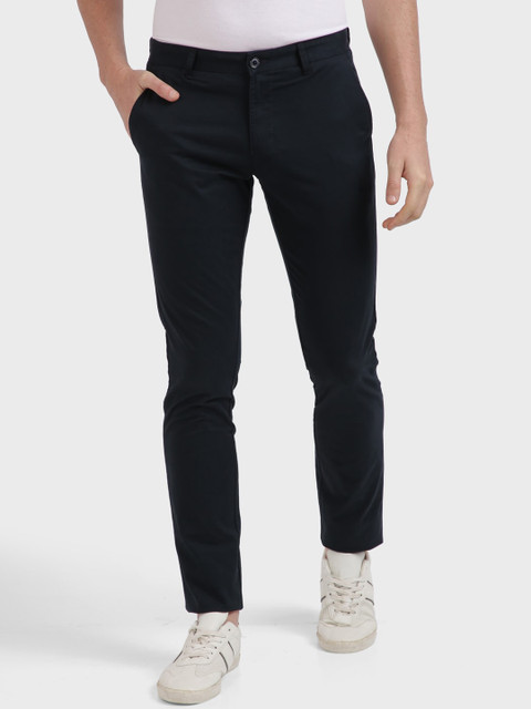 

Parx Men Navy Blue Tapered Fit Regular Cotton Trousers