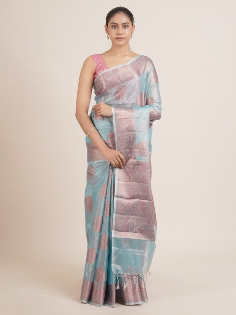 

Pothys Blue & Pink Woven Design Zari Tissue Saree