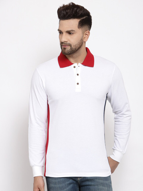 

Kalt Men White Solid Polo Collar T-shirt