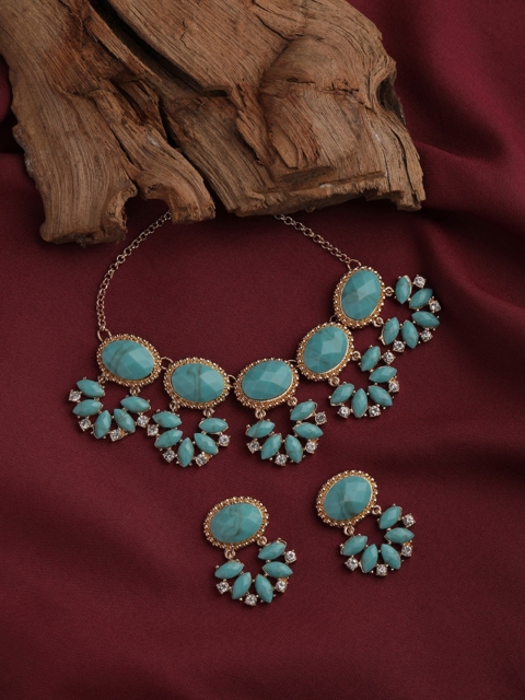 

Sukkhi Gold-Plated Turquoise Blue Stone-Studded Jewellery Set