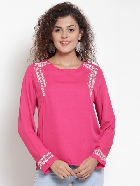 

Global Republic Pink & White Embroidered A-Line Top