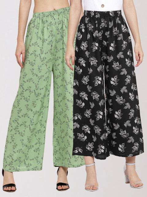 

KLOTTHE Women Black & White 2 Floral Printed Palazzos
