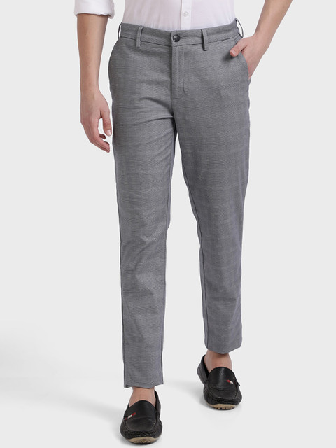 

ColorPlus Men Grey Checked Regular Trousers