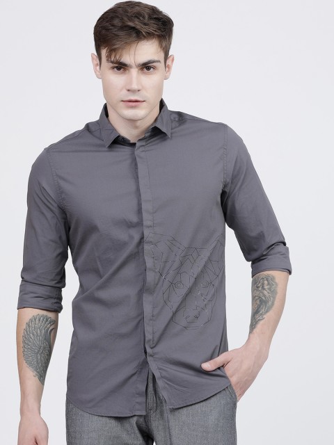 

The Indian Garage Co Men Grey Slim Fit Printed Casual Shirt