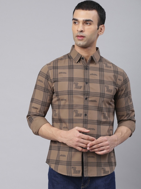 

Dennis Lingo Men Brown Comfort Slim Fit Checked Pure Cotton Casual Shirt