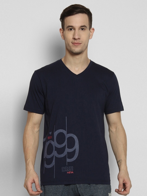 

NEVA Men Blue Printed V-Neck T-shirt