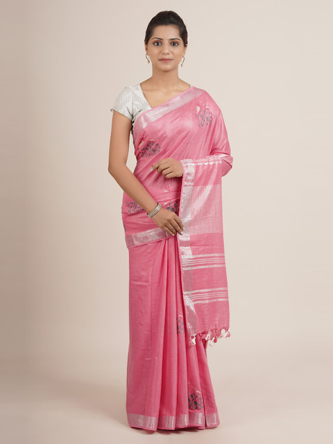 

Pothys Pink Woven Design Zari Pure Linen Saree