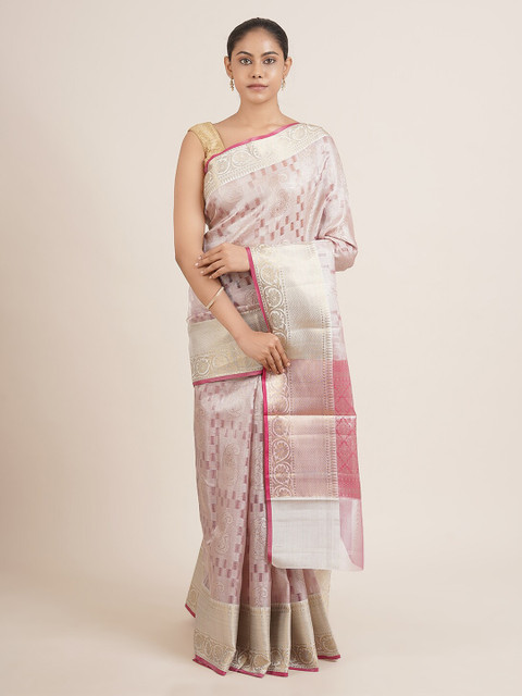 

Pothys Pink & Gold-Toned Woven Design Zari Tissue Saree