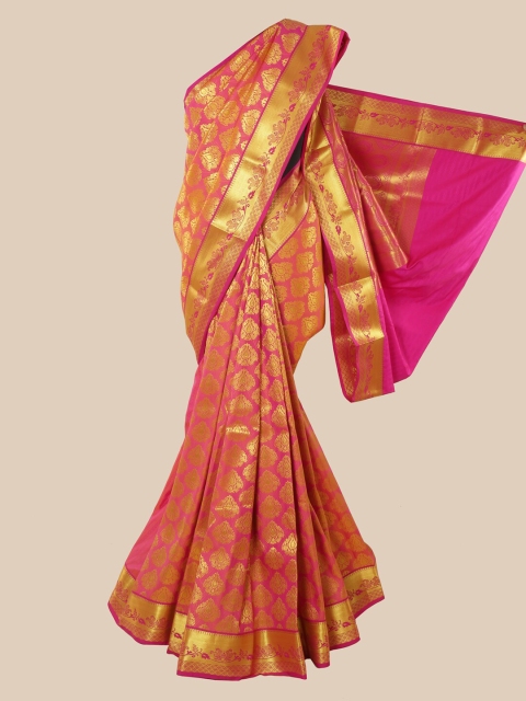 

Pothys Pink & Gold Woven Design Zari Pure Silk Kanjeevaram Saree