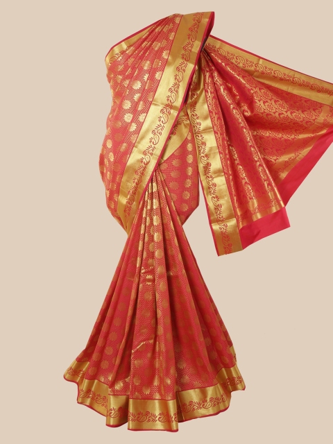 

Pothys Pink & Golden Ethnic Motifs Zari Pure Silk Kanjeevaram Saree