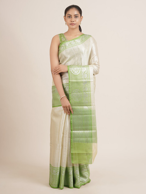 

Pothys Cream & Green Woven Design Zari Tissue Saree