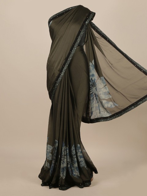 

Pothys Green & Grey Floral Poly Chiffon Saree