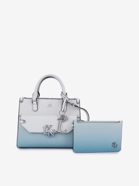 

LYN Blue & White Colourblocked Handheld Bag With Pouch