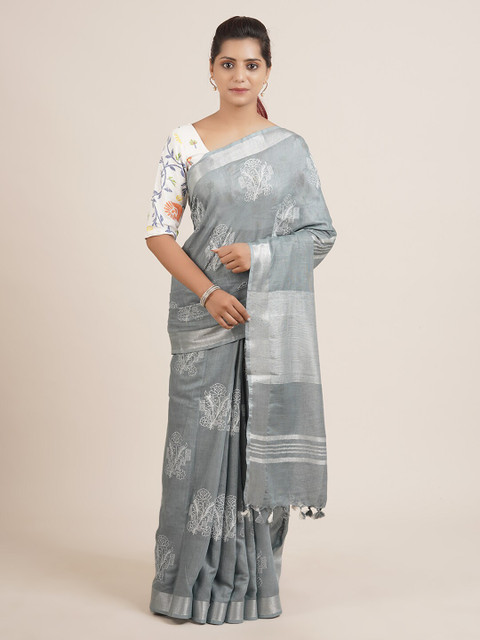 

Pothys Grey Floral Linen Blend Saree